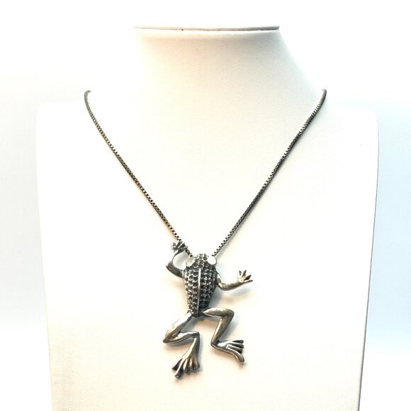 Sterling Silver Frog Necklace— Bold 3D Textured Design — Vintage 1970s  — EUC - Picture 1 of 9